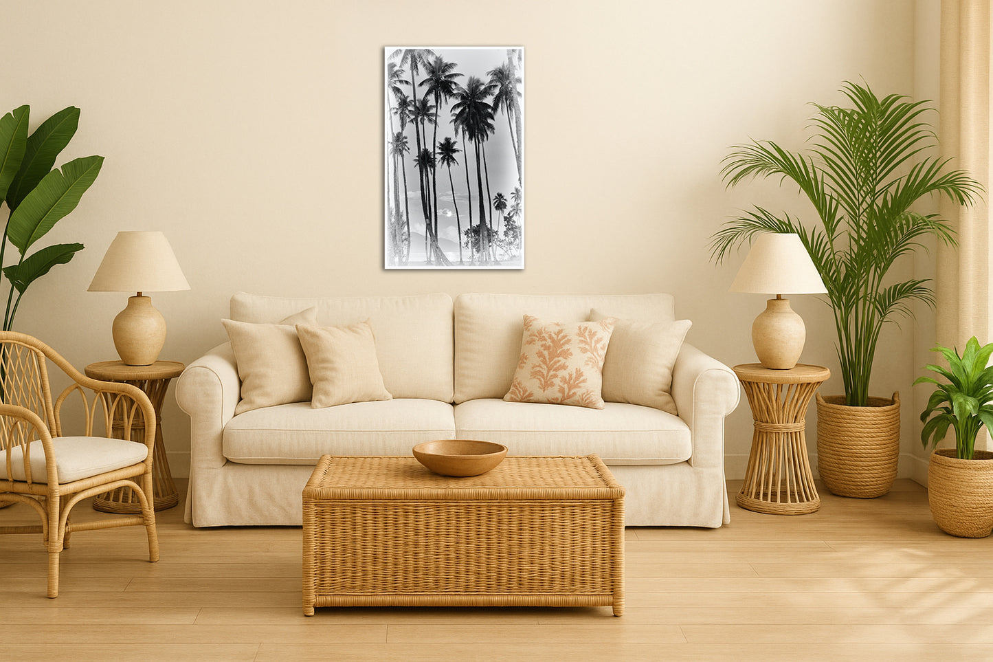 Tahitian Moon Black and White - Tahiti Palm Trees Photos