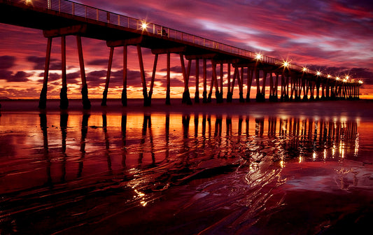 Red Hermosa Beach Pier at Night  Photos