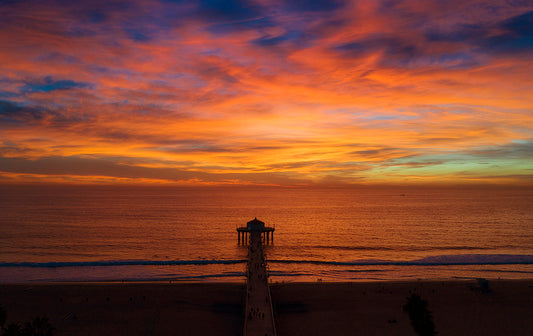 Manhattan Beach Pier Aerial Sunset Photos