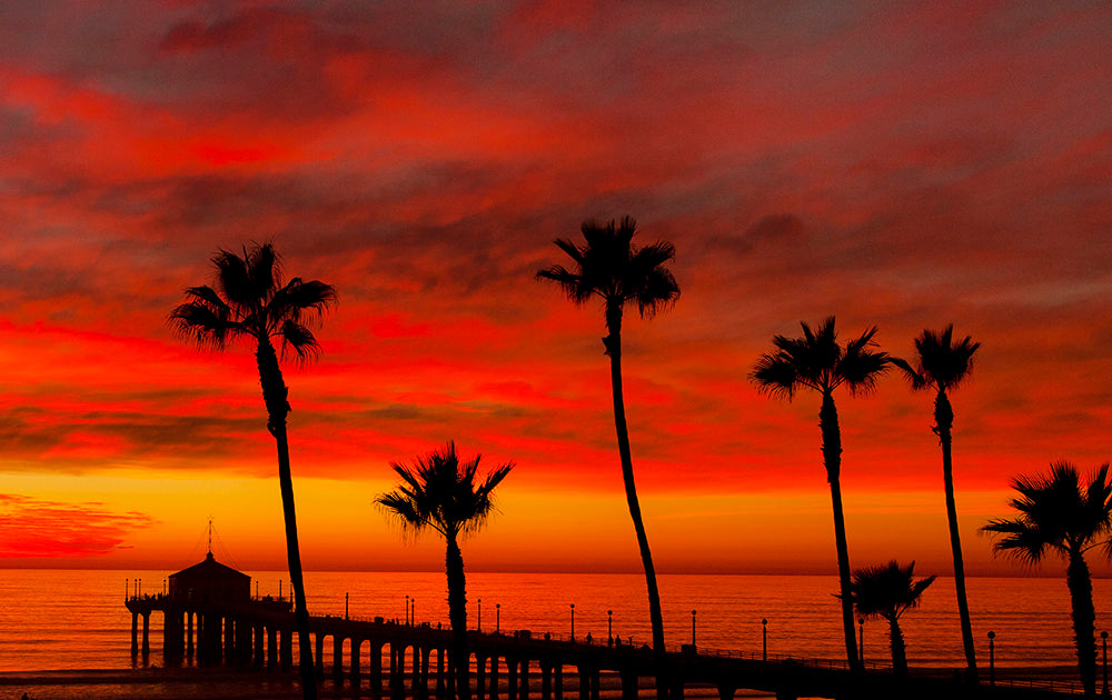 Red Manhattan Beach Sunset Photos