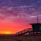 Off Duty Bo Bridges Lifeguard Tower Colorful Sunset Orange Pink Rose Purple Coastal Living artwork art framed photography